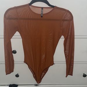 Sexy copper long sleeve mesh body suit